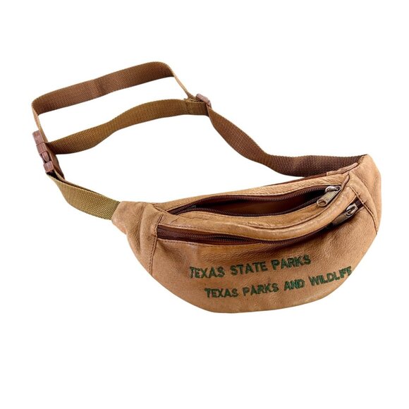 Texas State Parks Wildlife Vintage Leather Fanny Pack Hiking Waist Bag - Picture 1 of 6